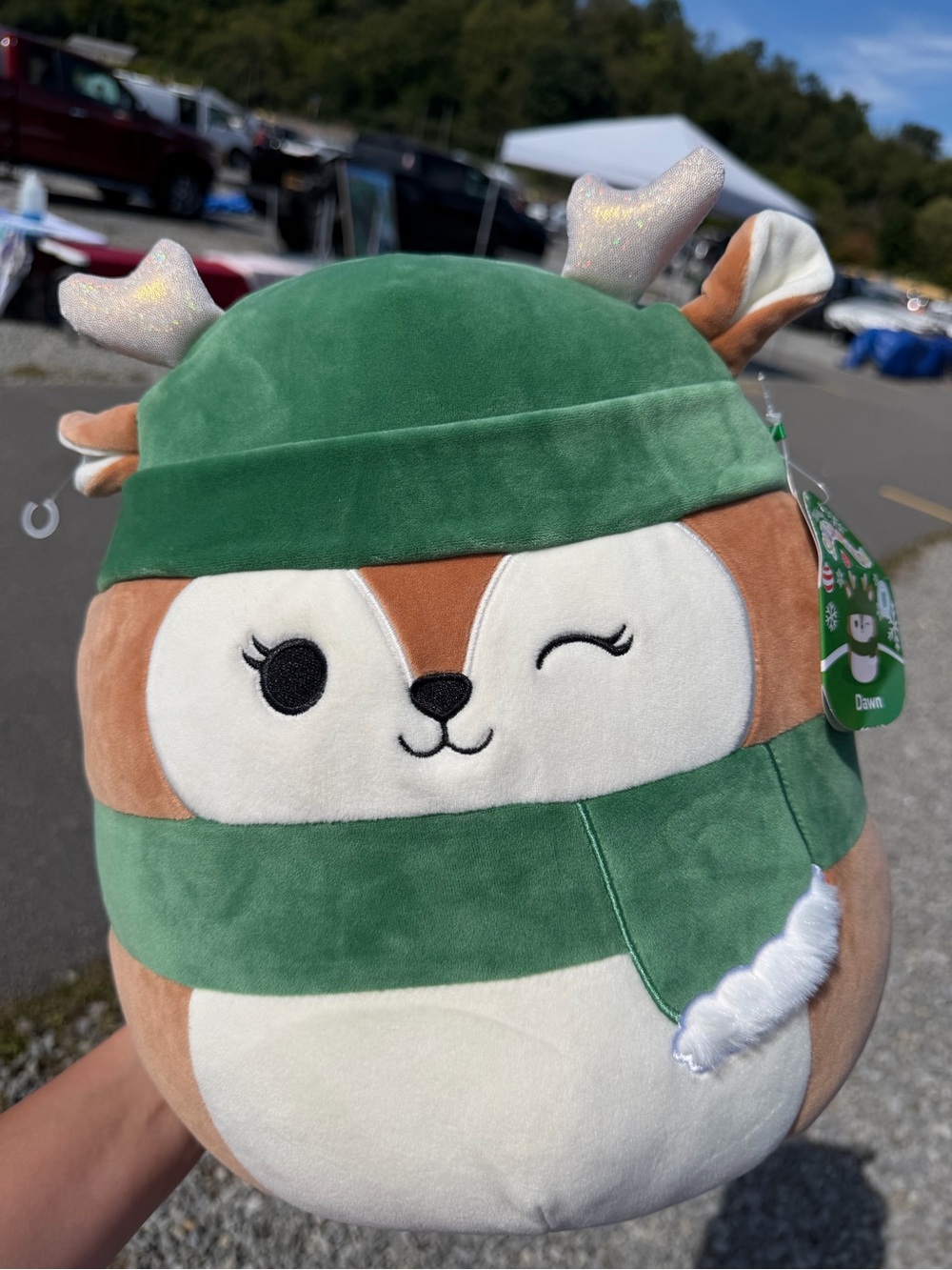 Squishmallows Green and Brown Winking Deer Plush - Festive Antlers